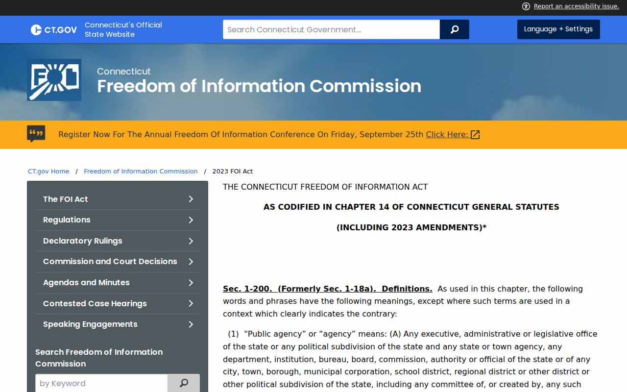 Connecticut Freedom of Information Act arrest record provisions