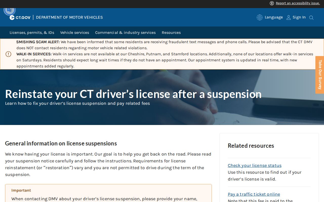 Connecticut DMV court nonappearance suspension guidance